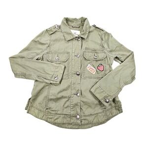 Hollister Women's Military Utility Jacket M Olive Green Patch Field Jacket Coat